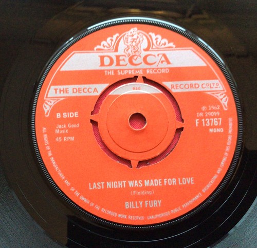 E636, Jealousy, Billy Fury Reissue, 7"45rpm Single, Excellent Condition - Foto 4 di 4