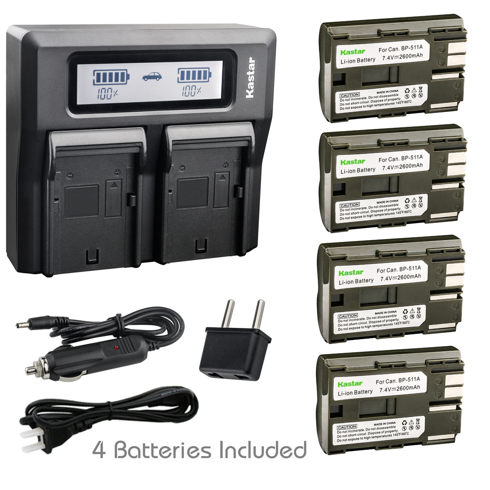 Kastar Battery Dual LCD Fast Charger for Canon BP-511 CB-5L & EOS 40D EOS 50D