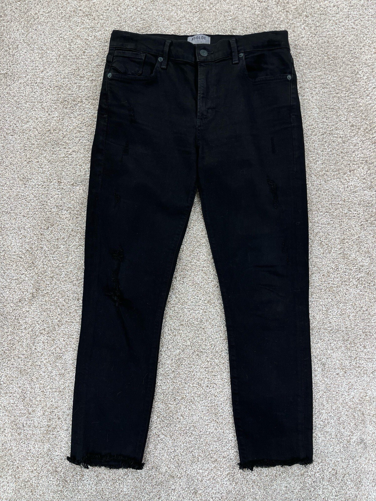 AGOLDE Sophie High Rise Distressed Skinny Crop Jeans Size 29 Black Denim
