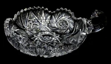PINWHEEL STAR Antique ABP AMERICAN BRILLIANT CUT GLASS Nappy Bowl Dish