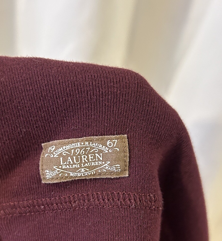 Lauren Ralph Lauren T-Shirt Womens M Medium Burgundy Red Elbow Patches Logo thumbnail 6