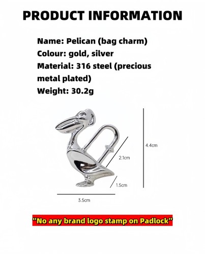 Cute Animal Accessories Key Ring Bag Charm Pelican Holder Chain Key Padlock - Picture 2 of 8