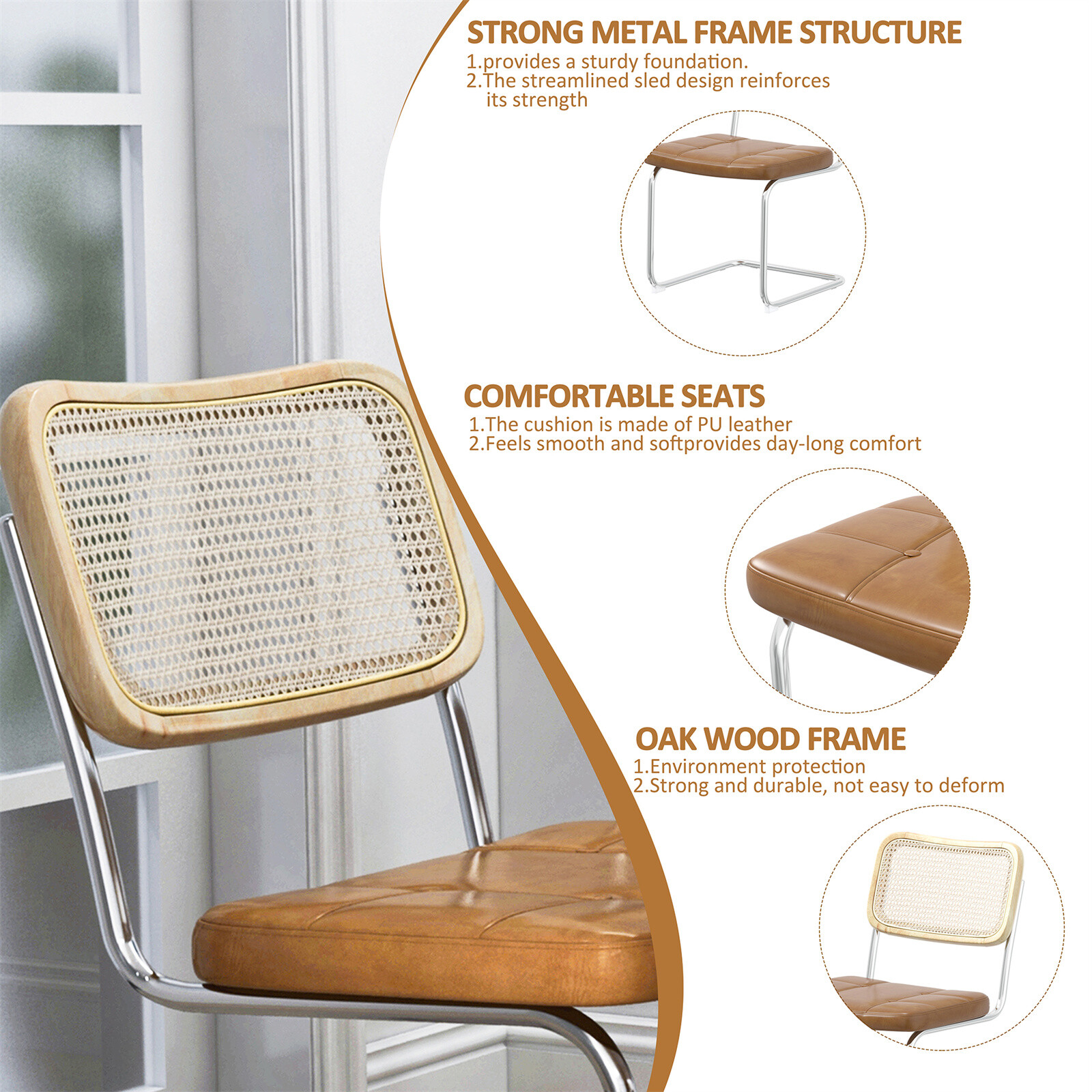 Rattan Dining Chairs Set of 2/4, Modern Side Chairs for Dining Room ...