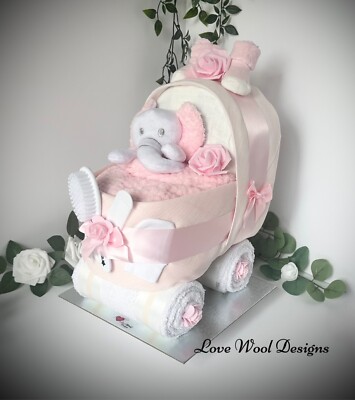 WINDELKUCHEN Kinderwagen Stil Luxus Baby Dusche oder Umstandsgeschenk in PINK