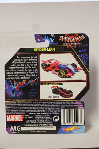 2018 Hot Wheels Themed Marvel Character Cars Spider-Man Into The Spider-Verse - Picture 2 of 2