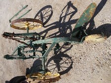 Oliver Moline 2 Bottom Steel Wheel Pull Type Plow Painted Yellow & Green