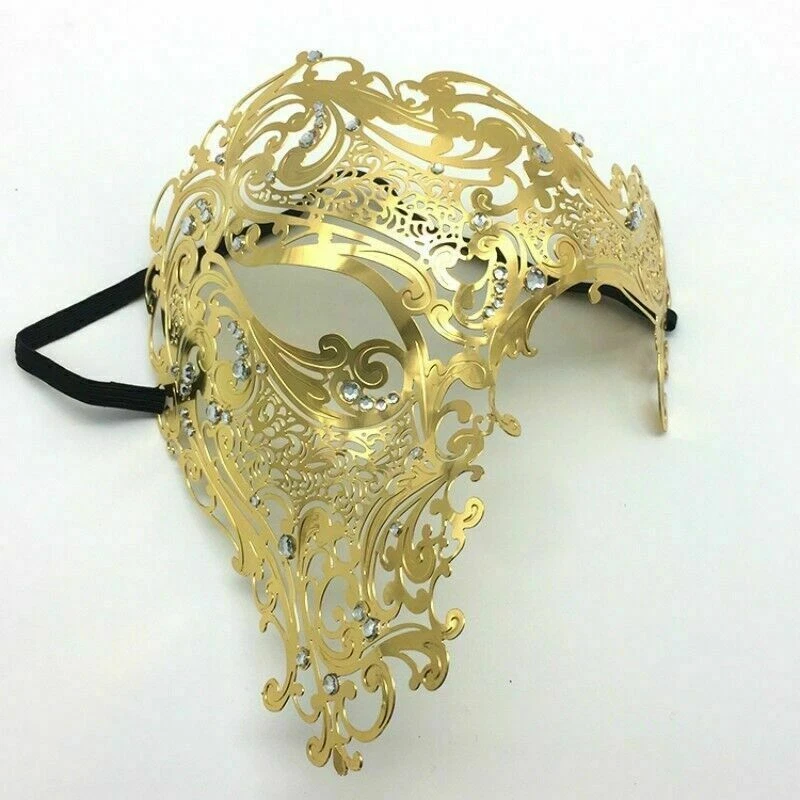 Metal Venetian Mask Masquerade Half Face Party Filigree Rhinestone Diamante - Image 3 of 4