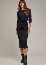 Freemans Black Ruched Detail Midi Dress  PLUS Size UK 20    (FJ56-12)