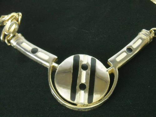 Vintage Halskette Gold, Silber und Emaille * makelloser Zustand Modeschmuck - Bild 2 von 3