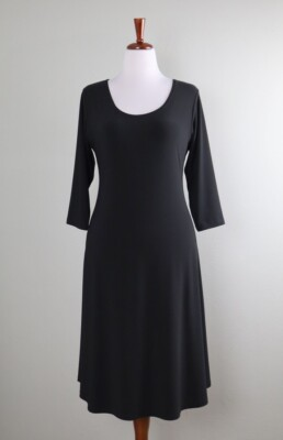 #ad SYMPLI $234 Slinky Stretch Solid Black Scoop Neck Swing Tunic Tee Dress Size 14 $55.99