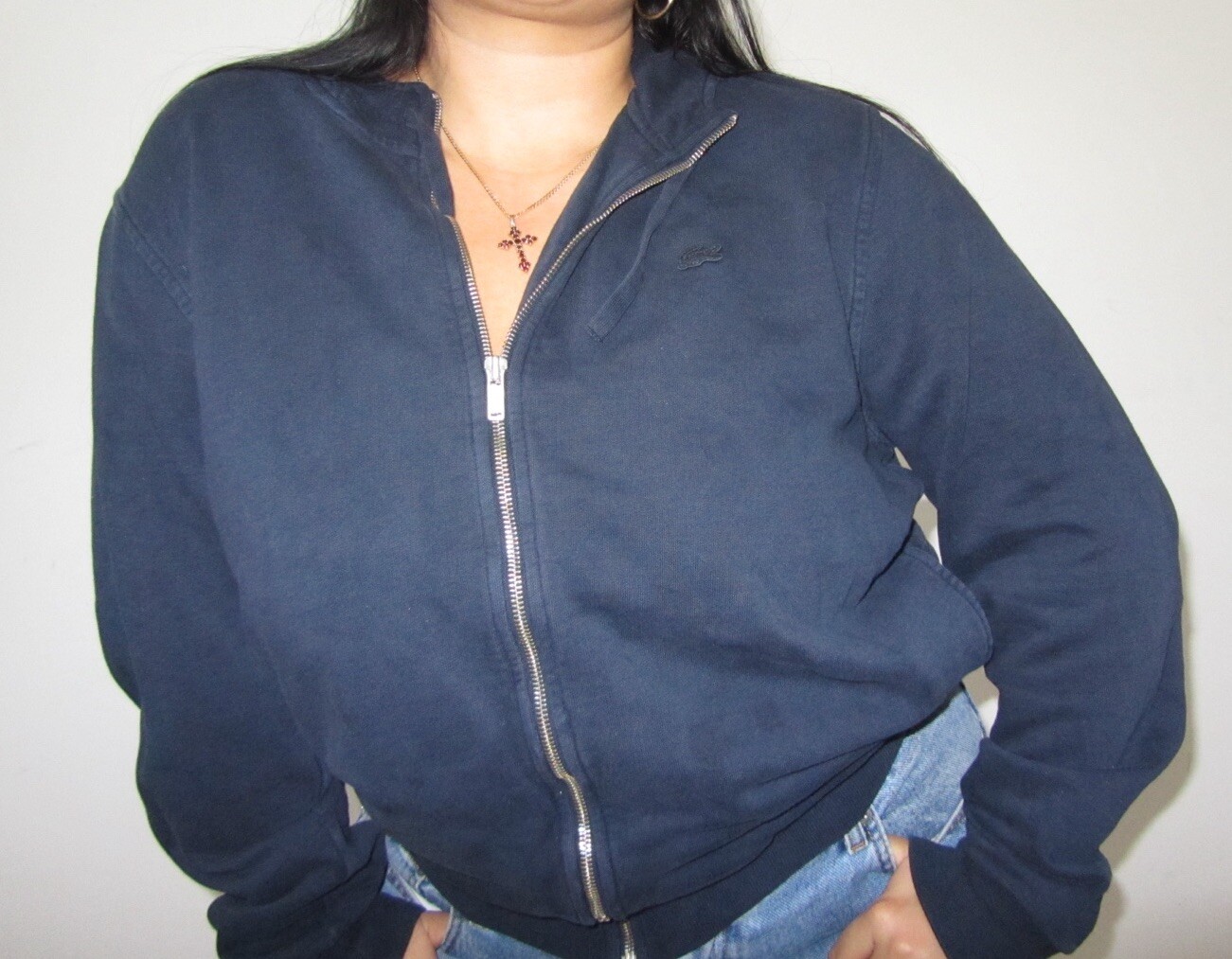 vintage lacoste navy zip up hoodie mens 5 (L) image 7