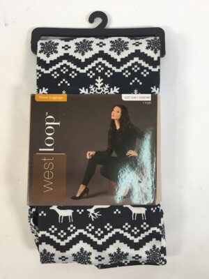 West Loop Women's Fleece Leggings Holiday Print Black/White Size S/M