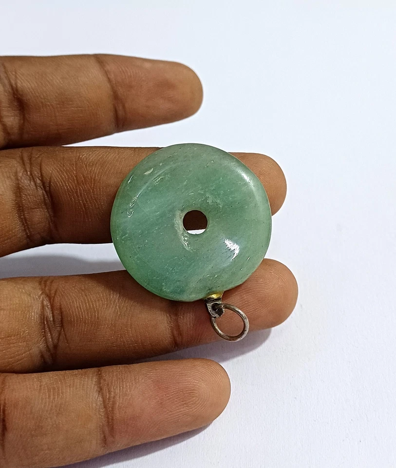 RARO Antiguo Jade Redondo Perforado Alemán Plata Colgante Raro Verde Ver Video Foto 2 de 4