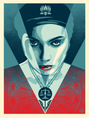 Shepard Fairey Justice Woman - Blue 2021 print Obey Montreal mural portrait