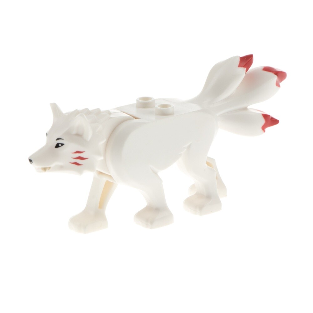 1x Lego Animal Wolf White 3 Tail Tips Red Akita Ninjago