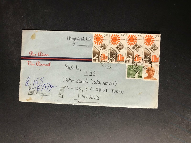 India Registered Cover to Finland City Cancel 1980s-1990s Cover #2234