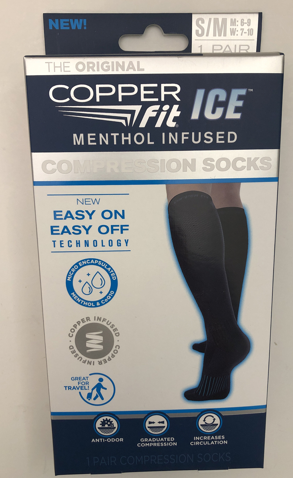 Copper Fit Ice Menthol Infused Compression Socks Black S/M Unisex eBay