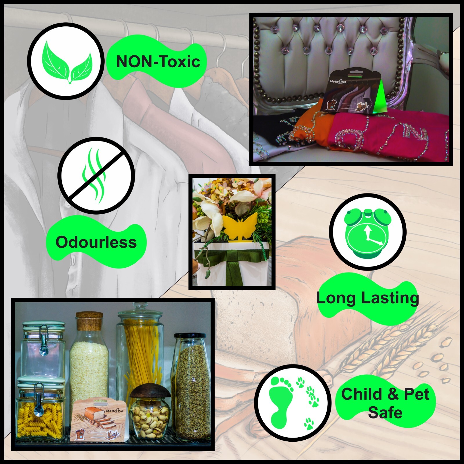 MothOut Pheromone Clothes & Carpet Moth Traps + Pantry Moth Traps + Fly