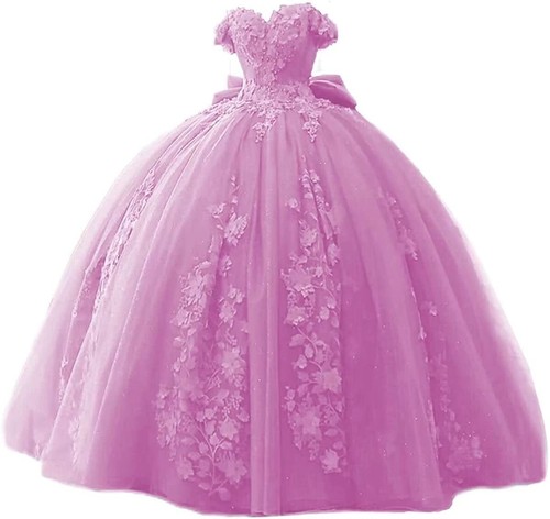 Quinceanera Lace Beaded Prom Dresses Fluffy Off Shoulder Sweet 15 16 Prom Dress - Picture 48 of 51