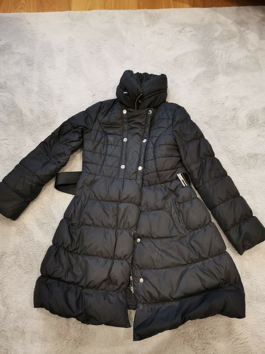 Outerwear Long Puffer River Island Black Longline Belted Puffer