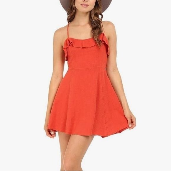 free people more to come mini dress Free People More Than a Mini Dress Coral Lace Up Back Size Large