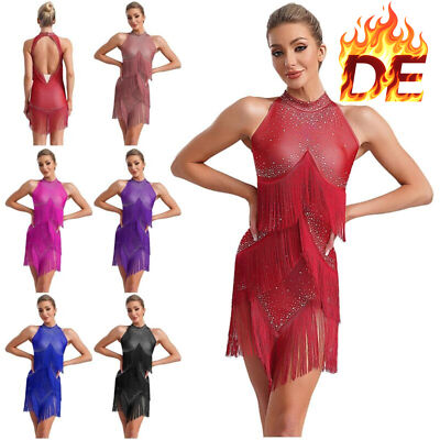DE Agoky Damen Glitzer Tanzkleid Latein Kleider Trikot Body Eiskunstlauf Kleider