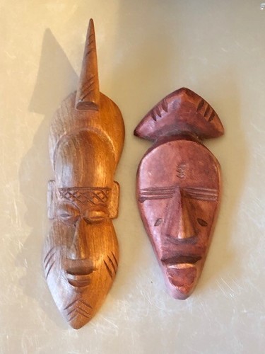 Lot of 2 Hand-Carved African Wall Masks