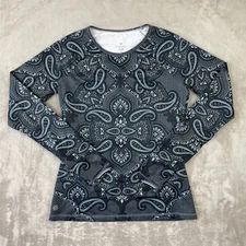 Athleta Sierra Nevada Base Layer Women Small Black Paisley Thumbholes Active