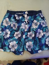 Hawaiian Authentics mens blue white floral lined swim trunks size 2XL