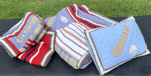5pc Pottery Barn Kids Patchwork Sports Quilt Blue Multicolor Heavy Full Double - Picture 4 of 23
