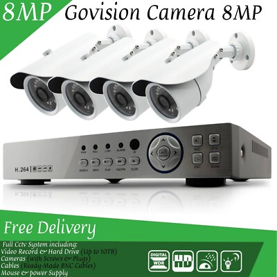 8 MP CCTV-Kamerasystem 4K DVR UHD Nachtsicht In/Outdoor Home & Office Kit UK
