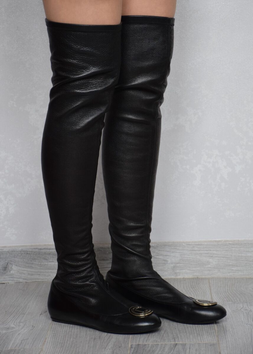 Christian Dior Stretch £1000 Black Over The Knee Boot Flat Christian Dior Stretch £1000 Black Over The Knee Boot Flat