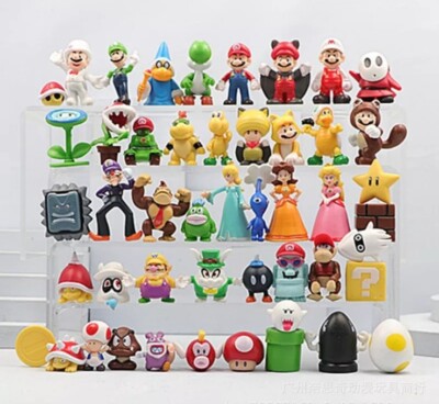 Lot of 48 Super Mario Toy Figures Decorations Luigi Yoshi Peach Wario Bowser Etc