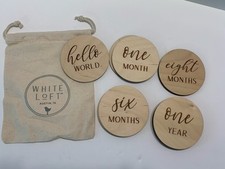 White Loft Birth - 12 Month Wooden Celebration Pictures Milestone Markers Photo