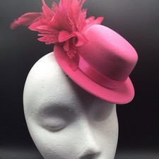 Women s Fascinator Hat Pink Brimmed Feathers Clip On 5 Kentucky Derby Party
