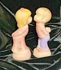 Fenton Art Glass Burmese Hand Painted Kissing Boy & Girl Figures Valentine Day