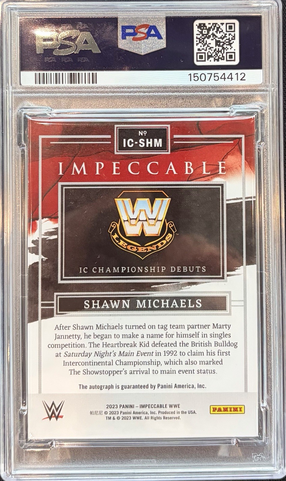 2023 Impeccable WWE Shawn Michaels IC Champion Debut Signatures PSA 7 / AUTO 10 view 2