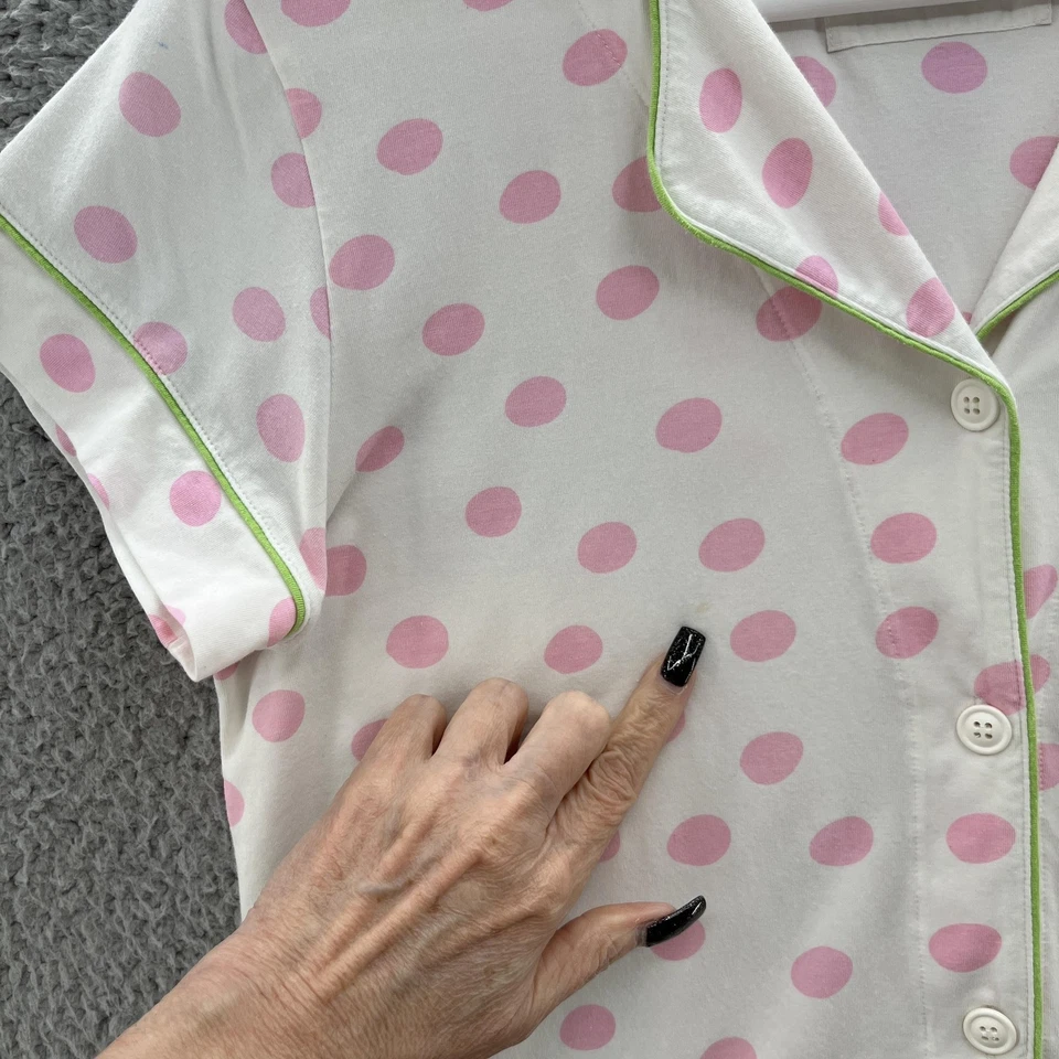 Conjunto de pijama feminino The Cats médio branco rosa bolinhas top calça roupa de dormir lounge - Imagem 3 de 4