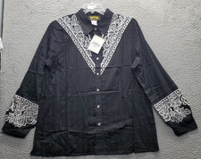 Bob Mackie Wearable Art Shirt Womens Large Multi Floral Lace Detail Button Up