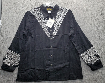 Bob Mackie Wearable Art Shirt Womens Large Multi Floral Lace Detail Button Up