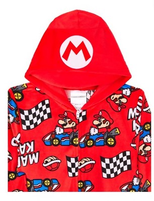 Super Mario Boy's Hooded Union Pajama One Piece Sizes M (8) New