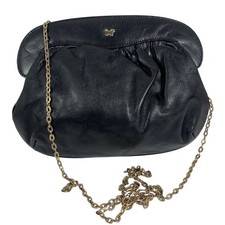 Vintage NINA RICCI Black Leather Ruched Clutc...