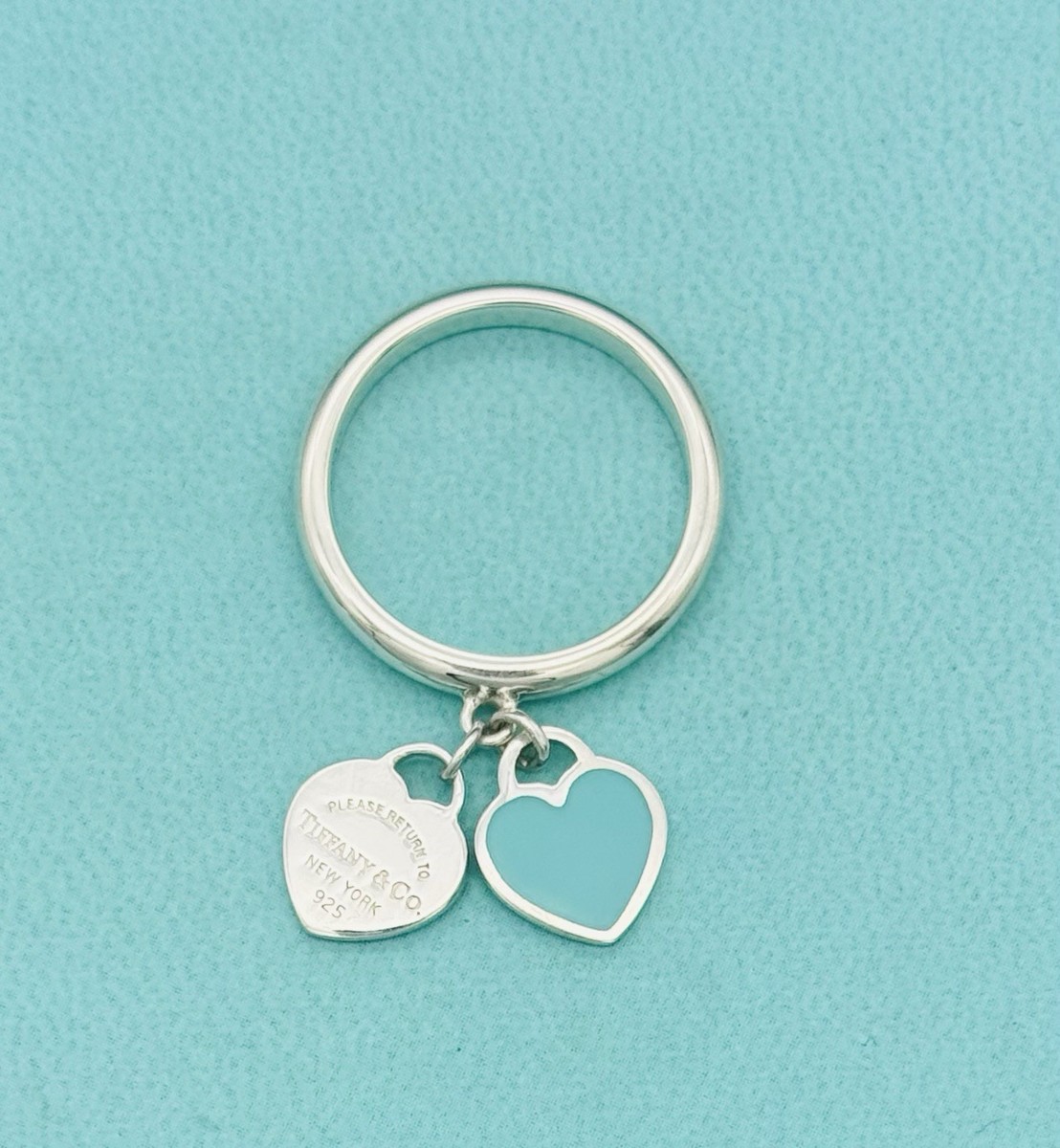 Tiffany ティファニー リターントゥハート ダブル　リング　8.5号 Tiffany & Co. Return to Tiffany Blue Enamel Double Heart Dangle