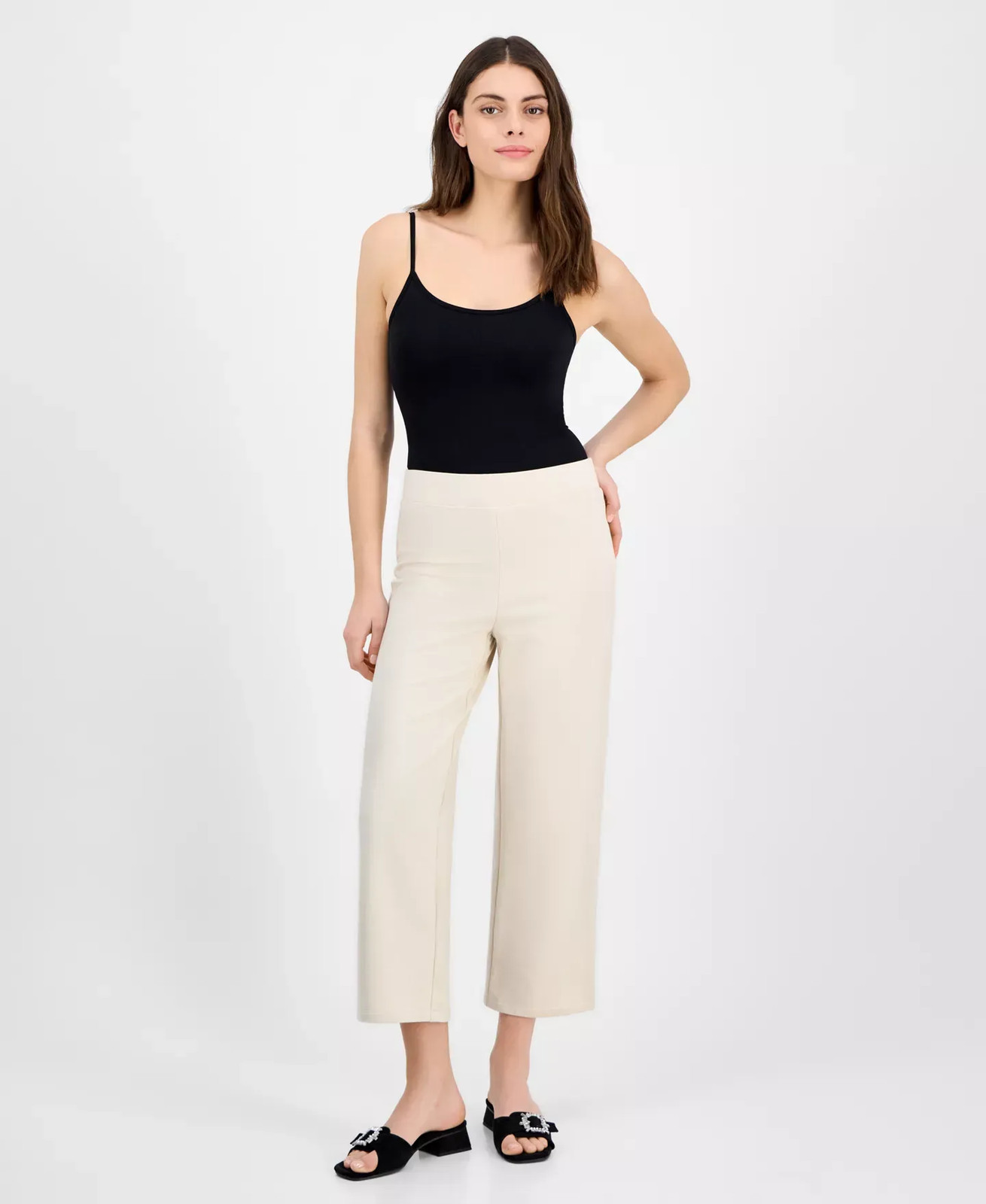 Anne Klein Women's Pants Sz M Luxe French Terry Cropped Wide-Leg