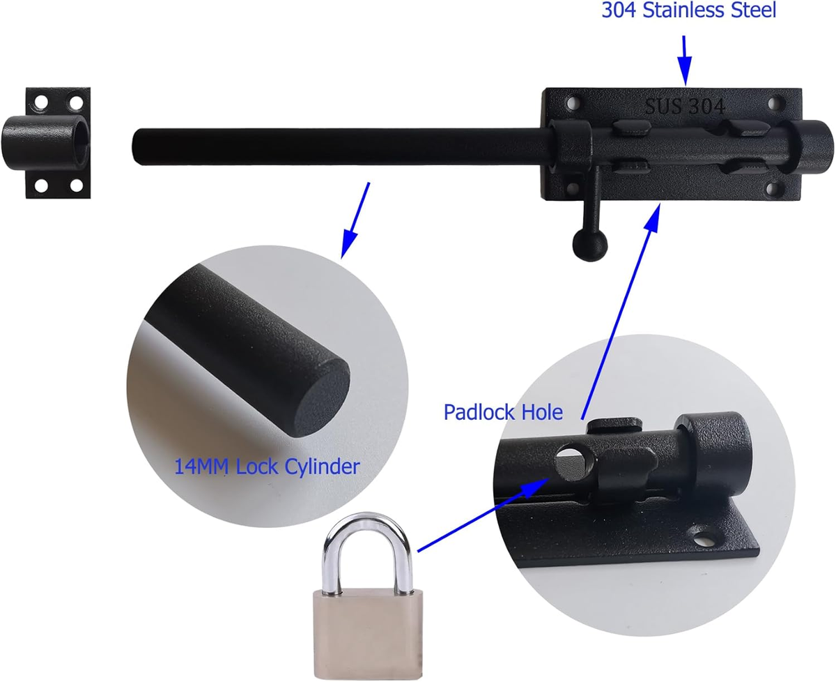 Slide Gate Latch Bolt Door Lock RVS - 10 Inch Heavy Duty Schuifgrendel Met Hangslotoog