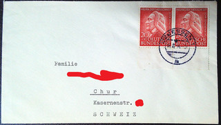 Bund BRD Mi 202 Paar UR Wohlfahrt 1955 Helfer der Menschheit MEF Auslandsbrief