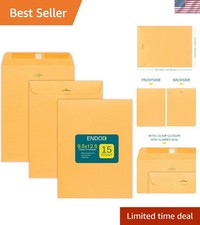 Durable Stylish 9.5x12.5'' Kraft Envelopes with Clasp Closure - 15 Count Set