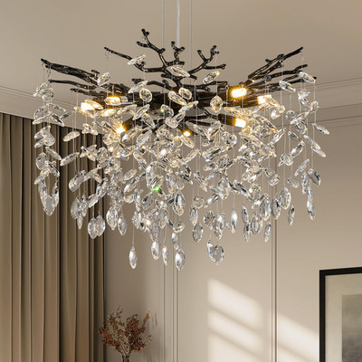Benkut Black Tree Branch Crystal Chandelier 23.6 Modern Crystal Raindrop