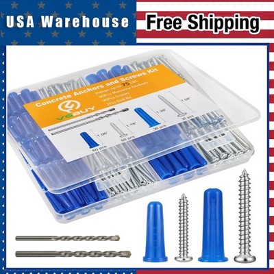 180PCS Concrete Anchors & Screws Set with Drill Bits for Brick Wall Masonry Tile