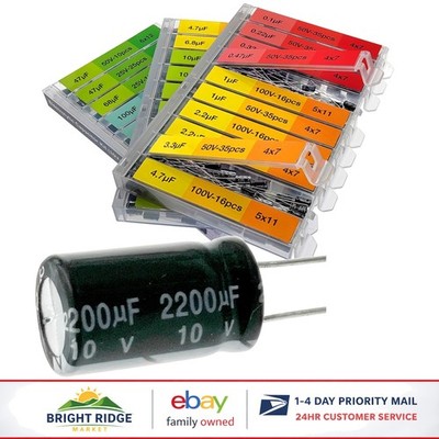 Round Snap-in Capacitor Kit 633pcs for Electronics, 10V to 100V Voltage Range